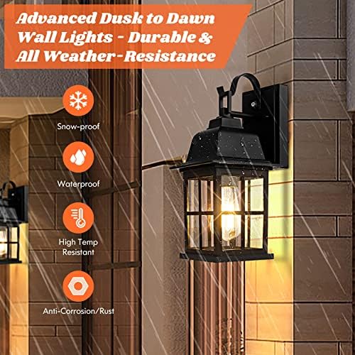 2-Pack Dusk to Dawn Outdoor Wall Lights, Exterior Light Fixtures with Photocell, 100% Anti-Rust Aluminium Outside Black Wall Lanterns, Waterproof Outdoor Wall Sconces for Porch Patio House Garage - Image 3