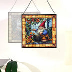 Gnome Making soap Stained Glass Suncatcher – Square Hanging Window Panel for Home, Garden, Nursery, Halloween, Christmas, Memorial Day – Whimsical Glass Art Gift for Gnome Lovers 7jdhqk - Image 4