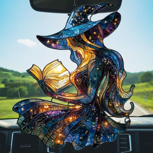 Cute Witch Reading Books Acrylic Suncatcher - Image 5