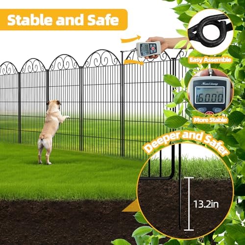 COLRASN 10 Panels No Dig Decorative Garden Dog Fence Outdoor for Yard, 48in(H) x 24.16ft(W) with Latch Tall Animal Barrier Fenceing Panels, Rustproof Ground Stakes Temporary Wire Screen for Patio - Image 6