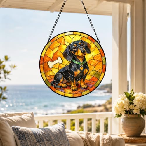 Dachshund Dog Stained Glass Window Hanging with Metal Chain - Image 2
