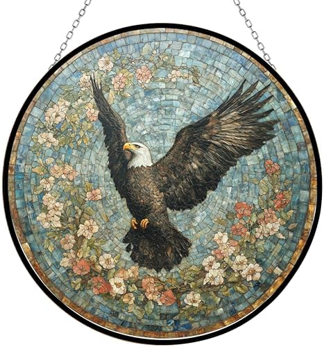 9.84 Inch Flowers Eagle Suncatchers for Windows Stained Glass Window Hangings Hand Painted Glass Panel Perfect for Home Decor by Unknown