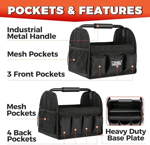 Detailing Caddy Organizer with Handle - Storage, Cars, & Cleaning Caddy for Supplies, Tools, & Home Improvement - Heavy Duty Car Detailing Supplies With Multi-Pockets & Collapsible Tote Design - Image 4