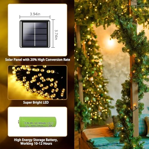 Solar String Lights Outdoor 4 Pack 170FT 480 LED Christmas Light Warm White - Image 4