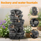 Outdoor Multi-Tiers Cascading Rock Water Fountain with LED Warm Light, Outside Patio Water Features Fountain, Garden Waterfall Decor for Patio, Backyard, Porch and Home Art Decor Grey - Image 3