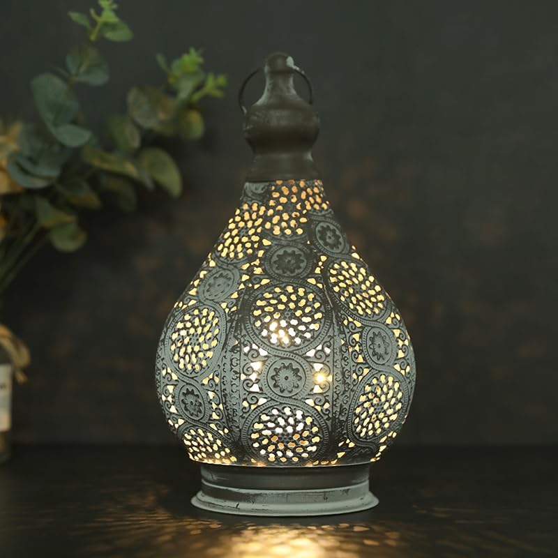 JHY DESIGN Moroccan Style Vintage Lantern Metal Table Lamp Battery Powered 11.5" Tall Cordless Lamp Desk Lamp with Edison Bulb for Living Room Bedroom Weddings Parties Garden Lounge Outdoor Indoor - Image 2