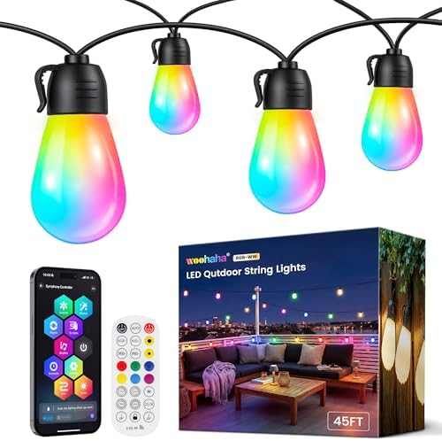 woohaha Smart Outdoor String Lights 45FT(37+8 Color Changing Patio Lights by Woohaha
