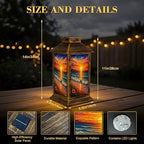 Solar Lantern Outdoor Waterproof Stained Glass Sunset Ocean Waves Sandy Shoreline Garden Decor LED Hanging Solar Lights Tabletop Lamp Gifts for Women Mom Outside Yard Patio Porch - Image 2