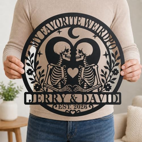 Personalized Skeleton Couple Metal Sign, Gothic Romantic Wall Art, Custom Skull Lovers Gift for Couples, Skeleton Rose Wall Sign, Metal Anniversary Wedding Decor by OWFCBEI