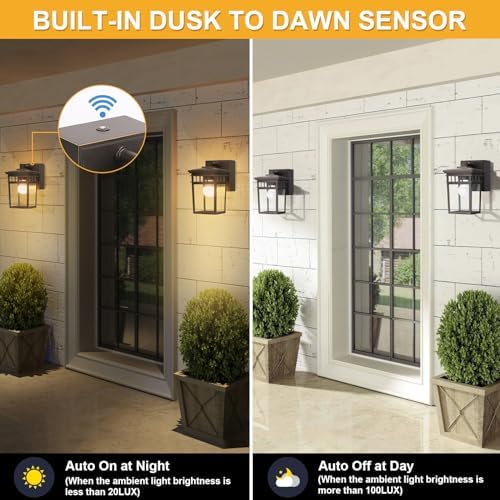 2 Pack Outdoor Porch Lights, Dusk to Dawn Wall Lighting with GFCI Outlet - Image 4