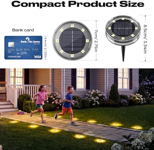 vighep 12 Pack Solar Ground Lights, 2.8 inch Flat Solar Light Outdoor Waterproof, Anti Rust, Low Profile Led Solar Powered Disc Lights Landscape Lighting for Yard,Walkway,Lawn,Path - Warm White - Image 5
