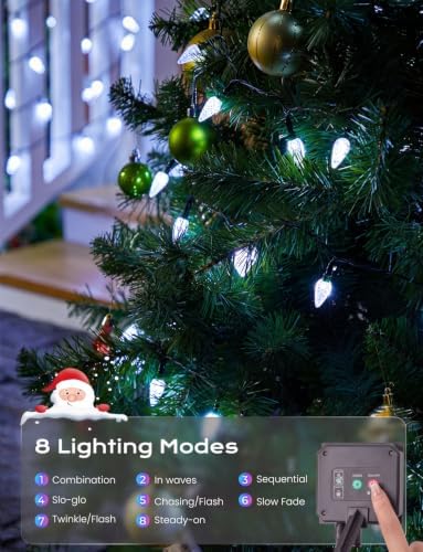 Brightown White Solar Operated C6 Strawberry String Lights, 22.64ft 50 LEDs White LED Christmas Fairy Lights, Solar Christmas Lights Outdoor, Christmas Decorations for Christmas Tree, Garden Decor - Image 4