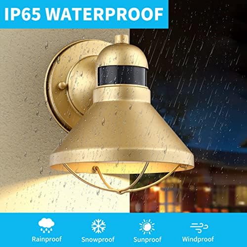 LONEDRUID Dusk to Dawn Motion Sensor Outdoor LED Barn Light Fixture Gold - Image 4