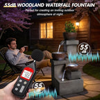 Outdoor Tiered Cascading Jar Water Fountain with LED Lights, Resin Garden Patio Decor with Planter, Rustic Stone Look Multi-Tier Waterfall for Backyard, Porch, Entryway - Image 3