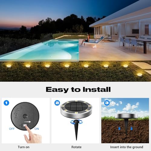 Peasur Solar Ground Lights Outdoor, 16 Pack Flat Solar Powered Disc Lights, IP68 Waterproof, Anti-Rust, Landscape Lighting for Pathway Garden Yard Lawn Walkway Landscape Driveway, Mini, Warm White - Image 5