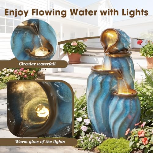 TITIMO 29.9" Outdoor Water Fountain, Stacked Faux Ceramic Garden Fountain - Image 4