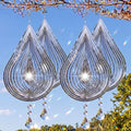 4 PCS 19" 3D Hanging Wind Spinners Water Droplets Stainless Steel Double Sided Hanging Decor for Outdoor and Gardens, Bird Devices Deterrent to Scare Birds Away from Yard Patio Farm by Unknown