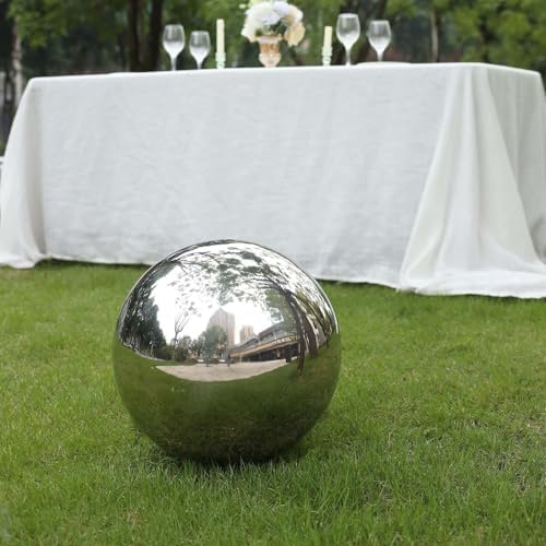 Tableclothsfactory Silver Stainless Steel Gazing Globe Mirror Ball, Reflective Shiny Hollow Garden Spheres - 16" - Image 3