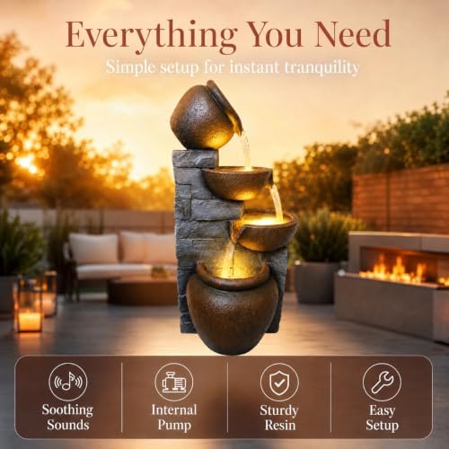 4-Tier Cascading Pot Outdoor Fountain with LED Lights - Image 3