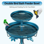 Daoeny Bird Bath for Outside, 42In Vintage Freestanding Birdbaths for Outdoors, Double Metal Bird Bath Feeder Bowls for Garden Patio Yard Lawn Decor, Upgraded 5-Pronged Base (Blue) - Image 2