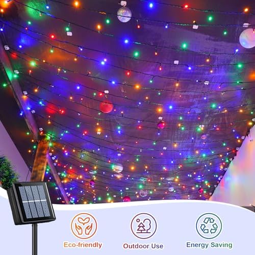 QITONG 2 Pack Multicolor Solar String Lights, Each 66ft 200 LED Solar Christmas Lights Outdoor Waterproof, 8 Modes Colored SolarTwinkle Lights for Outside - Image 6