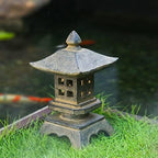 RAN Pagoda Solar Powered LED Garden Light, Japanese Style Asian Decor Resin Pagoda Lantern Outdoor Statue, 9.1 inch (Color : Gray, Size : 5.1" x 5.1" x 9.1") - Image 2