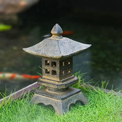 RAN Pagoda Solar Powered LED Garden Light, Japanese Style Asian Decor Resin Pagoda Lantern Outdoor Statue, 9.1 inch (Color : Gray, Size : 5.1" x 5.1" x 9.1") - Image 2
