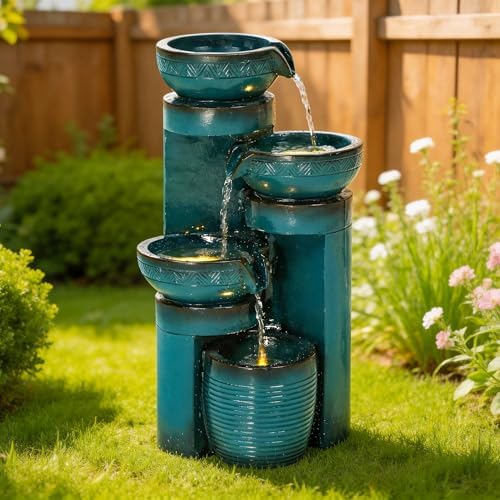 AUTODAYA 19.3" Faux Ceramic Outdoor Water Fountain with LED Lights - Image 2