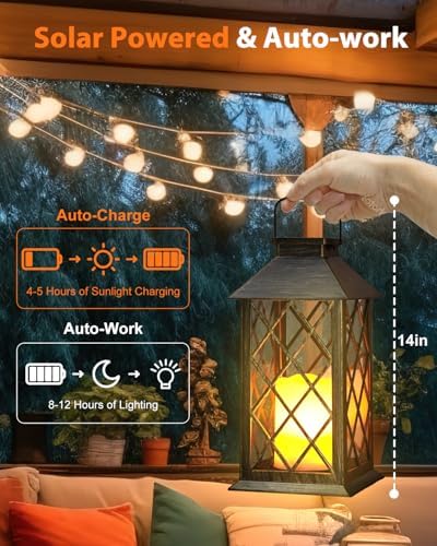 Otdair Solar Lanterns Outdoor Waterproof 14" Flickering LED, 2 Pack, Bronze - Image 2