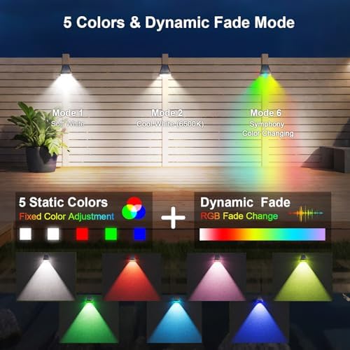 4 Pack Solar Waterproof RGBW Wall Lights, 6 Modes Color Changing, Christmas in July / Fall / Halloween Outdoor Decor Gift, 90° Adjustable Dusk to Dawn Solar Sconce for Fence Patio Yard Porch Garden - Image 3
