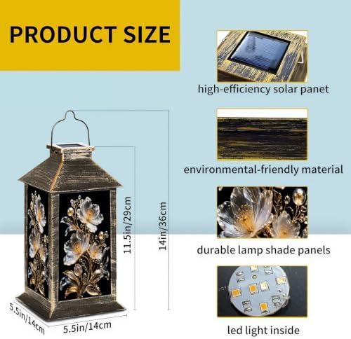 Solar Lantern Elegant White Gold Glass Outdoor Waterproof Garden Hanging Lantern Solar Powered Lighting Outside Solar Light for Patio Yard Camping, Gifts for Women Mom - Image 2