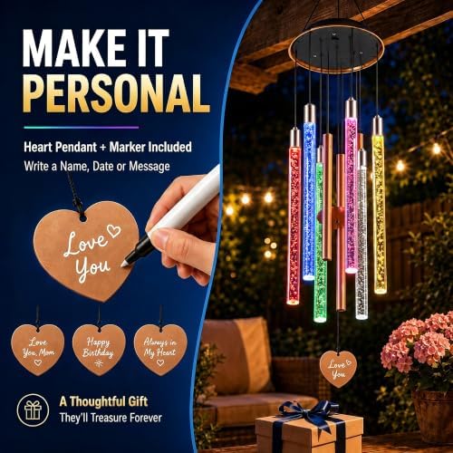 Nacome Solar Wind Chimes 6 LED Tubes Color Changing Light, Cooper - Image 3