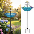 Bird Bath with Solar Fountain for Outside, 1.45 Gal Plastic Bird Bath Bowl with Metal Stake, Outdoor Garden Decor for Yard Patio Lawn (XL-Blue) by wosdy