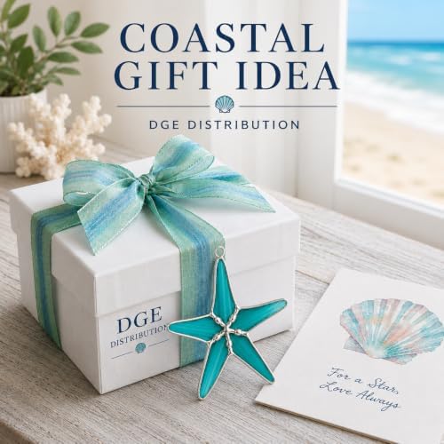 Stained Glass Teal 3 Inch Starfish Suncatcher Set of 5, Coastal Home Decor - Image 4