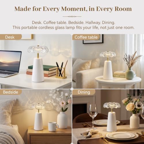 Battery Operated Lamp, Cordless Table Lamp with Timer, White - Image 7