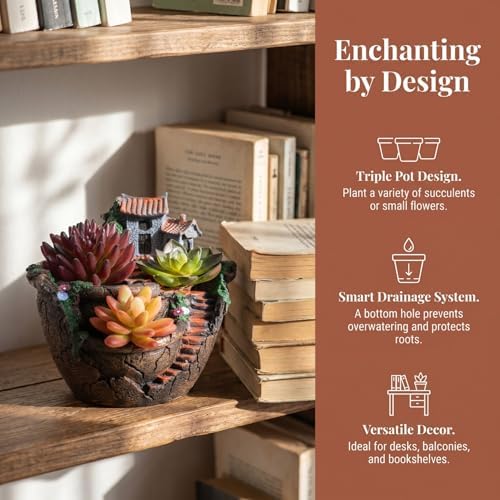 OUNONA Fairy Garden Planter, Creative Flower Pot Holders Hanging Garden Design with Sweet House Micro Landscape Mini Succulent Plant Planter for Indoor Outdoor Desk Balcony Decor - Image 4