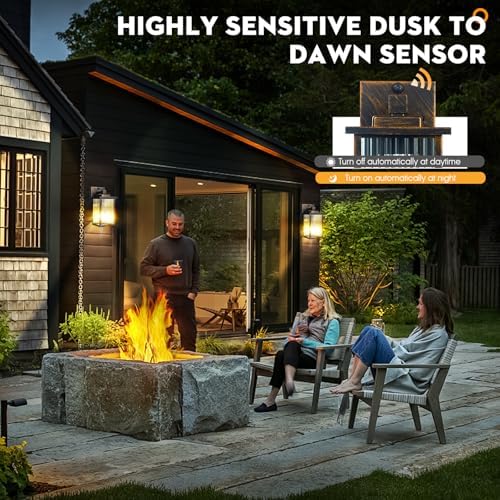 2 Pack Black Brush Gold Dusk to Dawn Outdoor Wall Light - Image 6