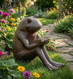 Bellaa Reading Frog Garden Statue - Whimsical Polystone Outdoor Figurine, 8" Decorative Frog Sculpture for Patio, Yard, Lawn & Home Decor - Image 6