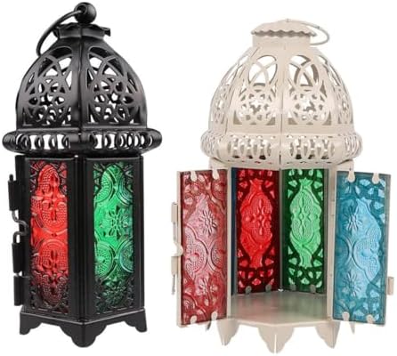 2pcs Iron Glass Candle Lantern Set, Decorative Holder Moroccan Style by ARTIBETTER
