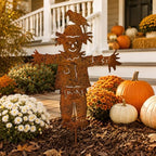 Rust Finish Metal Scarecrow Garden Stake, 27.4 Inch Fall Yard Art Decor, Flat Outdoor Lawn Ornament for Planters Flower Beds Patio - Image 4