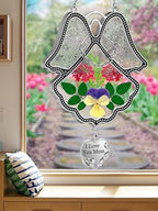 KY&BOSAM Angel Suncatcher I Love You Mom Stained Glass Panels Suncatchers for Windows Wind Chime with Pressed Flower Glass and Metal Heart Charm Birthdays Gift for Mom Mothers Day Valentines Christmas - Image 2