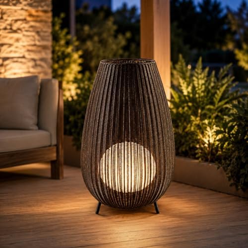 Outdoor Rattan Floor Lamp,Coffee Wicker Lampshade,for Patio and Garden by MIXL