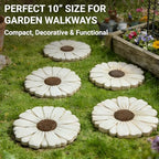 Heavy Duty Concrete Stepping Stone 10 Inch Daisy Design, Non Slip Garden Pathway Stone for Outdoor Walkway Yard Patio Lawn Fall Garden(White) - Image 5