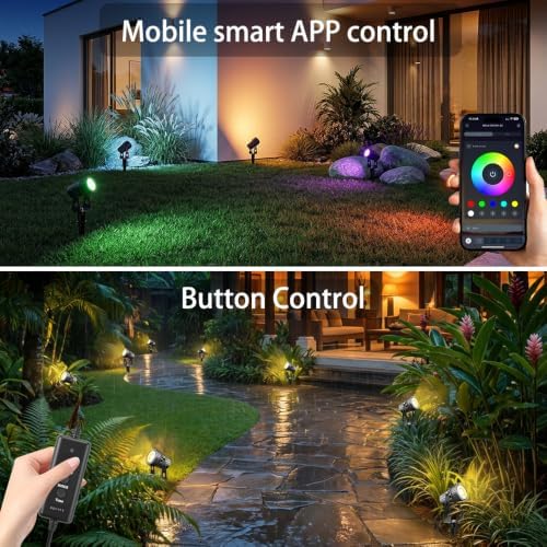 Smart Low Voltage Landscape Lights, Bluetooth Landscape Lighting, RGB Warm White LED Spotlights APP Control, 24V Outdoor Yard Spot Lights with Spike Stand, Waterproof Garden Light Music Sync - Image 7