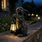 Cute Standing Bunny Statue with Solar LED Lantern, Antique Bronze Finish Resin Rabbit Sculpture, Waterproof Outdoor Garden Ornament, Ideal Gift for Rabbit Lovers, Patio Backyard Home Decor - Image 3