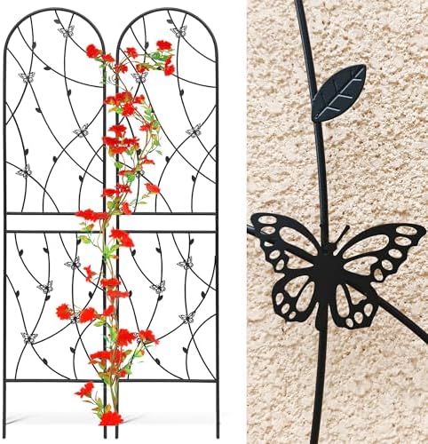 6 Pack Metal Garden Trellis 86.7" Tall Outdoor Climbing Plant Support for Roses, Flowers, Rustproof Durable Black Galvanized Tube, Lawn Garden Fence Decor Screen, 86.7" H - Image 3