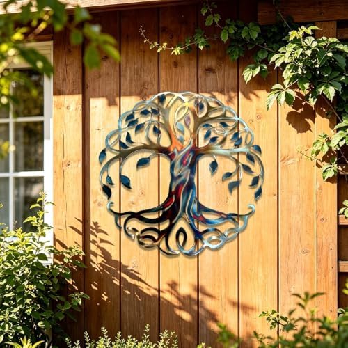 Tree Of Life Metal Wall Art Round Plaque Rustic Steel Decor For Living Room Bedroom Or Garden Porch Elegant Nature Inspired Silhouette Hanging Ornament (16 INCH) - Image 4