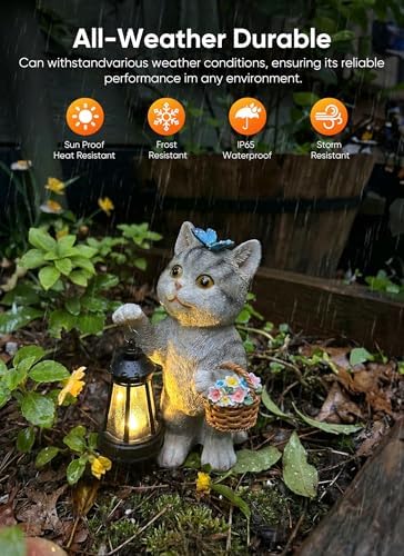 Brightown Solar Cat Garden Decor Statue with Solar Lantern Light, Hand-Painted Resin, IP65 Waterproof Outdoor Decor for Patio, Balcony & Yard Decorations, Unique Mothers Day Gifts for Mom Women - Image 5