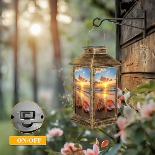 Solar Lantern Outdoor Waterproof Sea Shells Tropical Beach Garden Decor LED Hanging Solar Lights Tabletop Lamp Gifts for Women Mom Outside Yard Patio Porch - Image 5