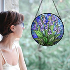 Stained Glass Window Hanging Suncatcher Purple Flower Gifts for Women 12" - Image 2